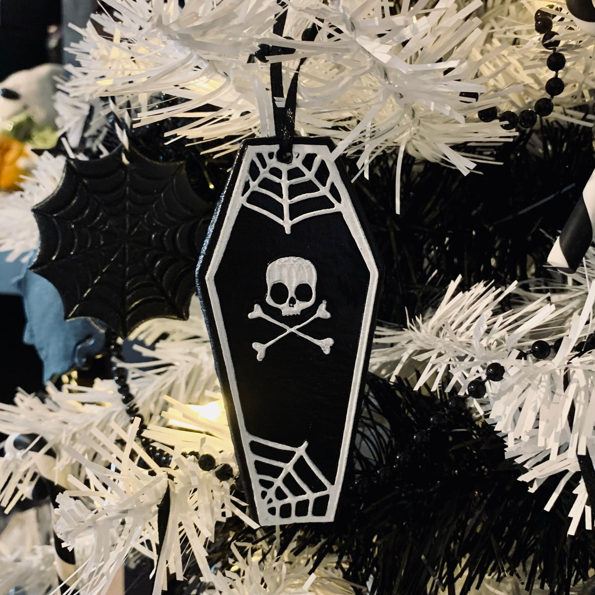 Coffin Skull & Web Hanging Creepmas Decoration