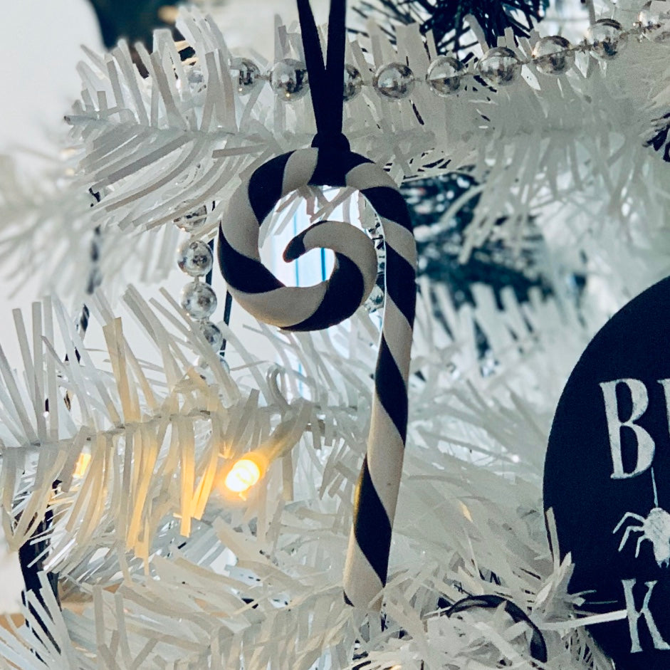 Black & White Candy Cane Hanging Creepmas Decoration