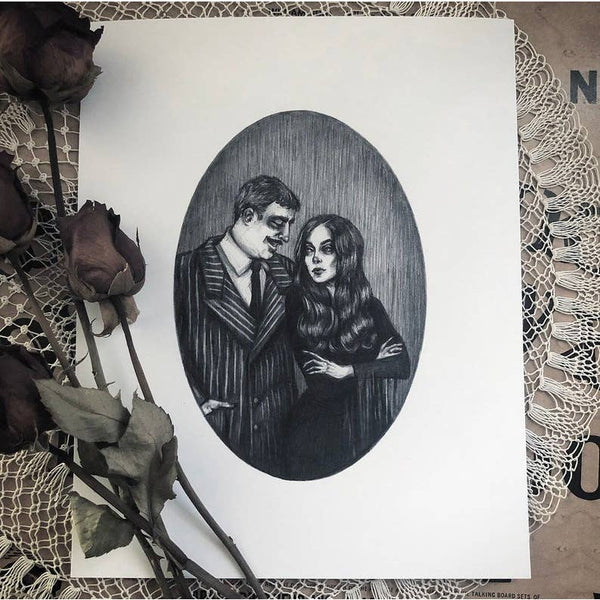 Caitlin McCarthy Art - Cara Mia Fine Art Print - Addams Family - Gomez & Morticia