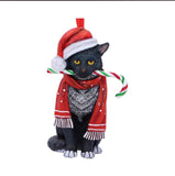 Black Cat Candy Cane Hanging Ornament
