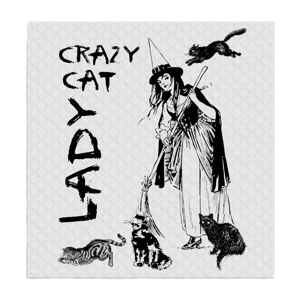 Crazy Cat Lady Witch Halloween SWEDISH DISH CLOTH